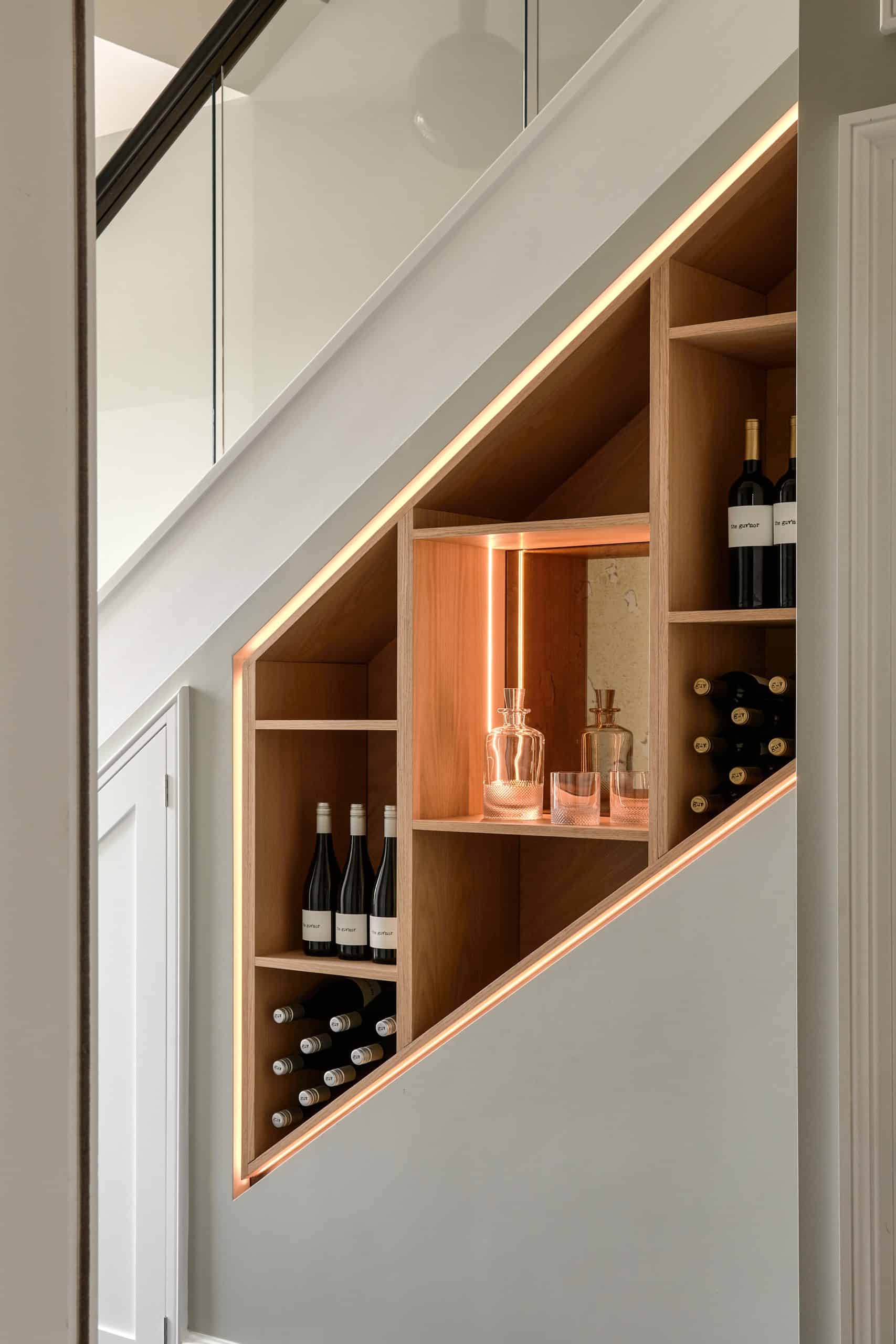 Under stairs wine storage with LED lighting
